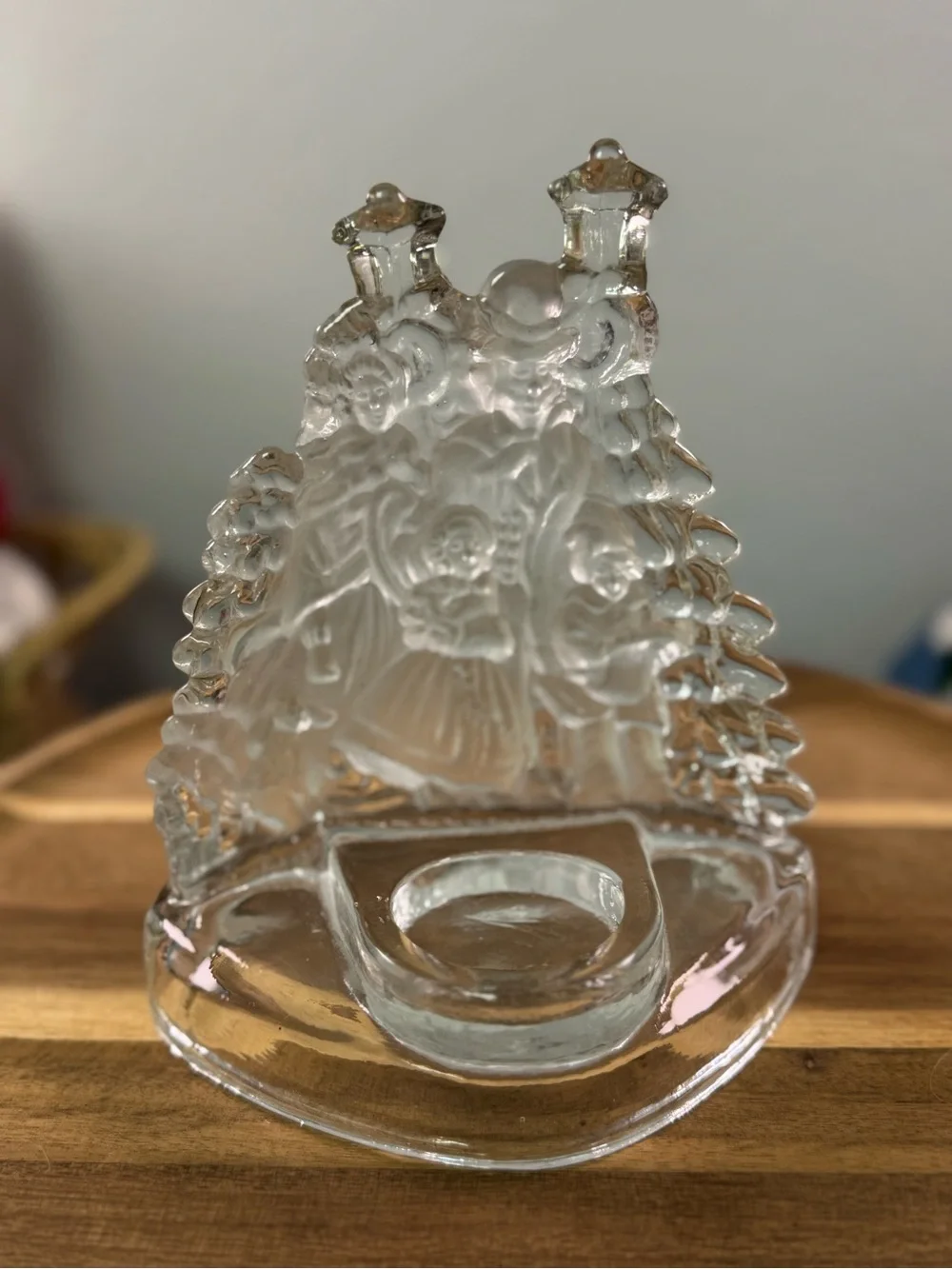 Frosted Clear Glass Holiday Christmas Carolers Figural Candle Holder -